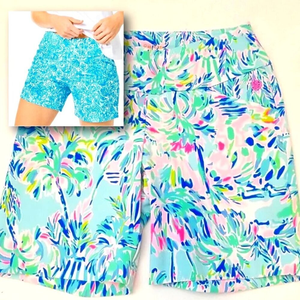 Lilly Pulitzer Luxletic Blue & Pink Tropical Reid Shorts - Size 00